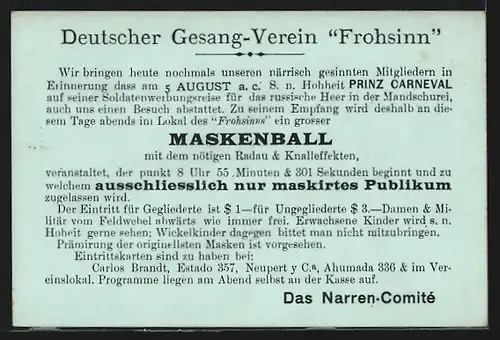 AK Santiago, Deutscher Gesang-Verein Frohsinn, Maskenball, Ganzsache