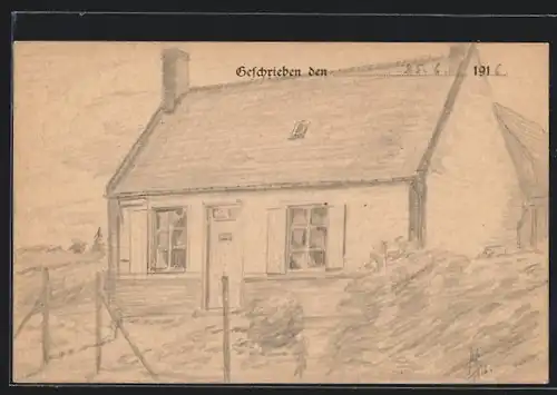 Künstler-AK Handgemalt: Kleines Haus mit Vorgarten