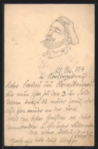 Künstler-AK Handgemalt: Deutscher Soldat mit Zigarette