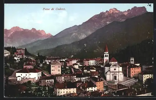 AK Pieve di Cadore, Ortsansicht mit Bergglühen