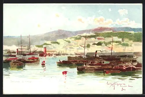 Lithographie Genova, II Porto, Hafen