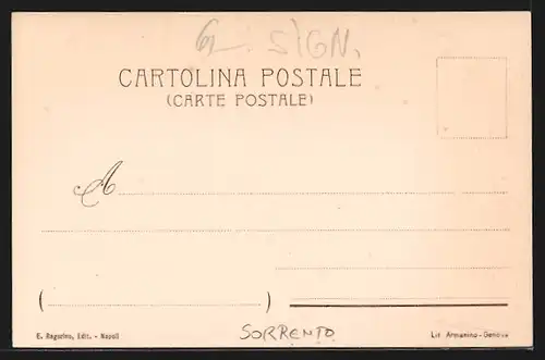 Lithographie Sorrento, Panorama con mare agitato, stürmische See an der Küste