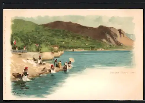 AK Stresa, Waschfrauen am Ufer