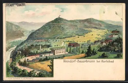 Lithographie Krondorf-Sauerbrunn, Panorama