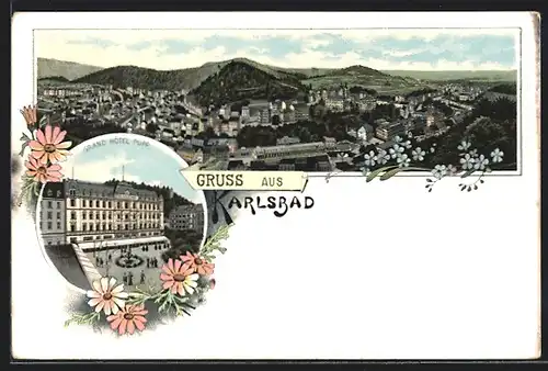 Lithographie Karlsbad, Grand Hotel Pupp, Gesamtansicht