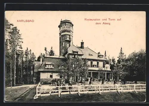 AK Karlsbad, Restauration und Turm auf dem Aberg