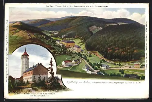 AK Keilberg, von Süden, Kaiser Franz Josefs-Aussichtsturm m. Unterkunftshaus