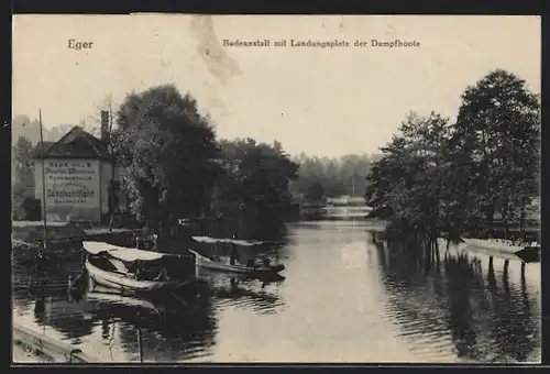 AK Eger, Badeanstalt mit Landungsplatz der Dampfboote