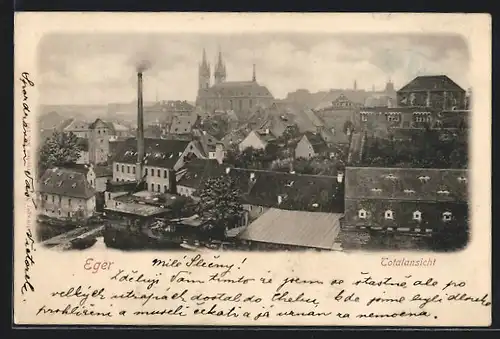 AK Eger, Blick über die Dächer zur Kirche