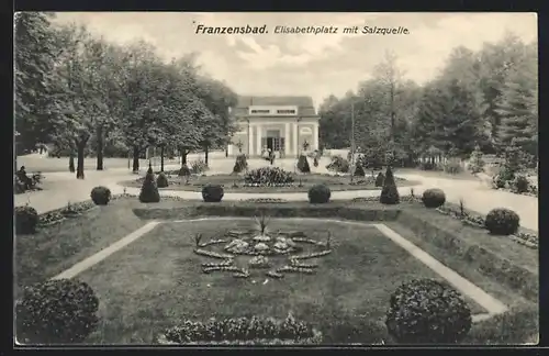 AK Franzensbad, Elisabethplatz mit Salzquelle