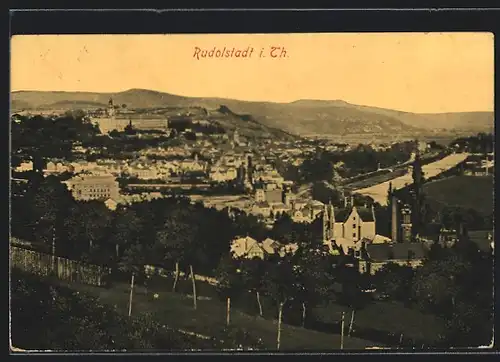 AK Rudolstadt, Panorama vom Berg aus