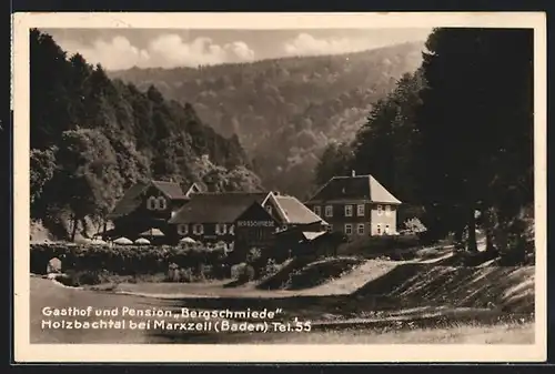 AK Holzbachtal bei Marxzell, Gasthof-Pension Bergschmiede