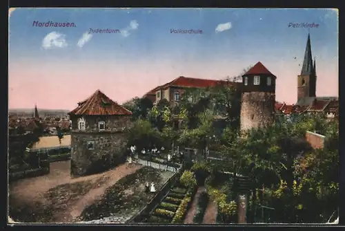 AK Nordhausen, Judenturm, Volksschule und Petrikirche