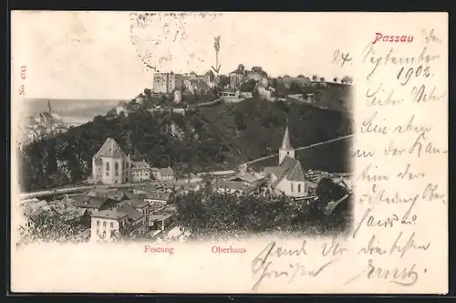 AK Passau, Teilansicht mit Festung und Oberhaus