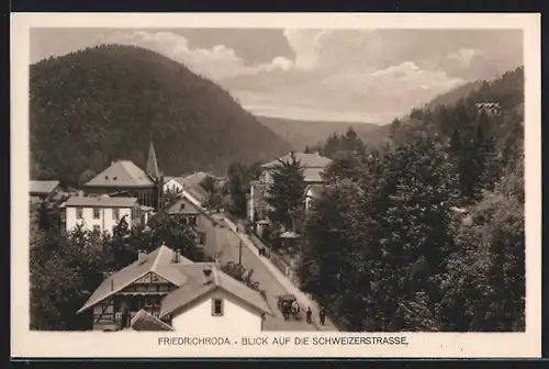 AK Friedrichroda, Schweizerstrasse mit Kirche