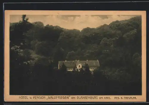 AK Blankenburg am Harz, Hotel und Pension Waldfrieden K. Treutler