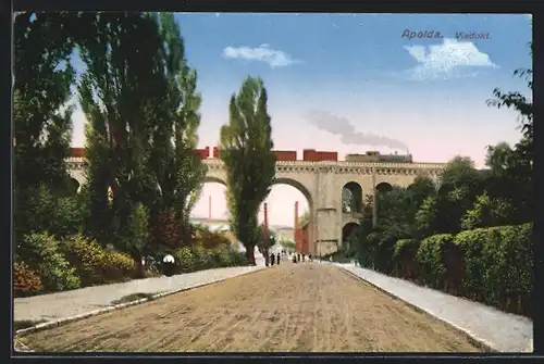 AK Apolda, Viadukt mit Eisenbahn