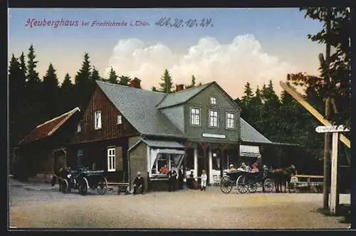 AK Friedrichroda i. Thür., Gasthaus Heuberghaus mit Pferdewägen