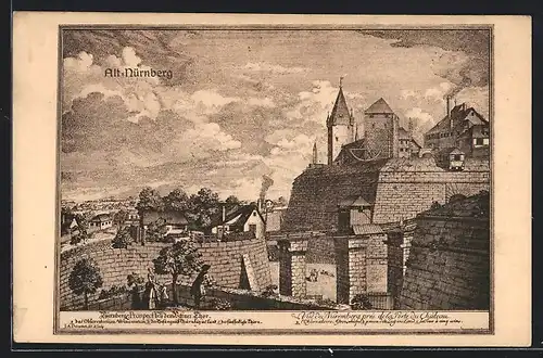 Künstler-AK Alt-Nürnberg, Vue près de la Porte du Château