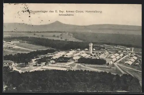 AK Hammelburg, Truppenlager des II. Bay. Armee-Corps aus der Vogelschau