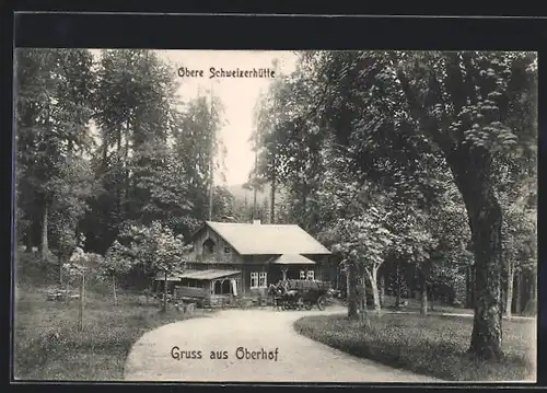 AK Oberhof, Obere Schweizerhütte mit Pferdewagen