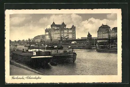 AK Karlsruhe i. B., Partie im Rheinhafen
