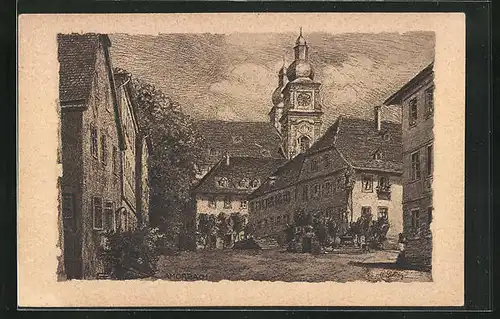 Künstler-AK Amorbach, Blick über den Marktplatz