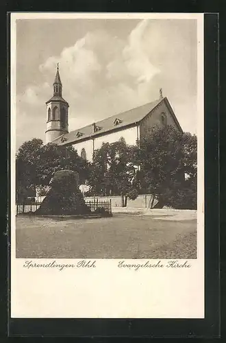 AK Sprendlingen / Rhh., Blick zur evangelischen Kirche
