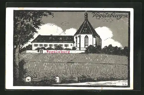 AK Vogelsburg, Blick zur Kirche