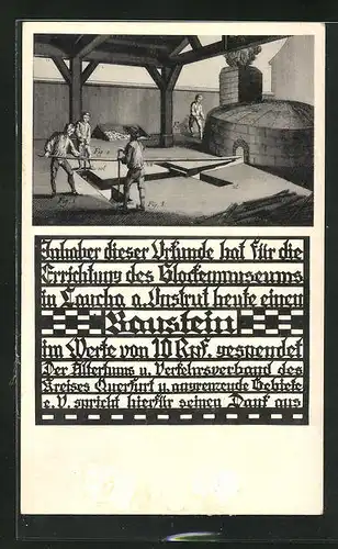 AK Laucha a. Unstrut, Urkunde über Mithilfe zur Errichtung des Glockenmuseums, Bausteinkarte