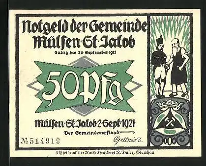 Notgeld Mülsen St. Jacob 1921, 50 Pfennig, Im Gericht