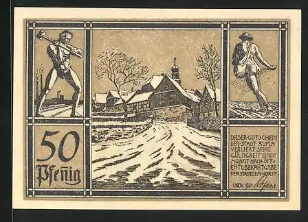 Notgeld Auma 1921, 50 Pfennig, Stadtwappen und Adler