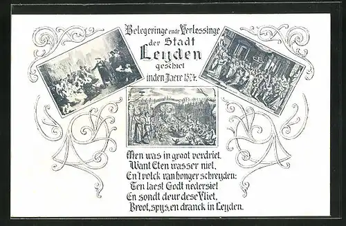 Künstler-AK Leyden, Belegeringe ende Verlossinge der Stadt Leyden geschiet in den Jaere 1574