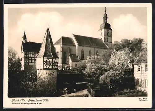 AK Burgbernheim /Mfr., Seilerturm mit evangelischer Kirche