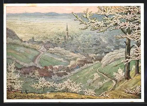 Künstler-AK Heidelberg-Handschuhsheim, Ortsansicht im Blütenschmuck