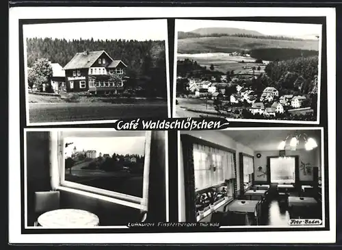 AK Finsterbergen /Th., Café Waldschlösschen, Ortsansicht aus der Vogelschau