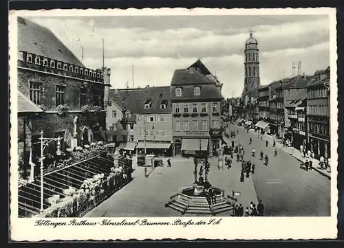 AK Göttingen, Strasse der SA mit Rathaus und Gänseliesel-Brunnen