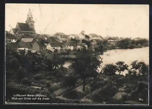 AK Waren /Müritz, Blick vom Stüde auf den Ort mit Kirche