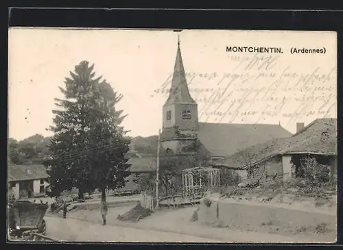 AK Montchentin, Ortspartie mit Kirche