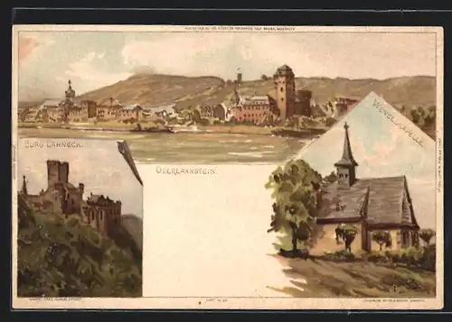 Künstler-AK Carl Biese: Oberlahnstein, Generalansicht, Burg Lahneck, Wenzelkapelle