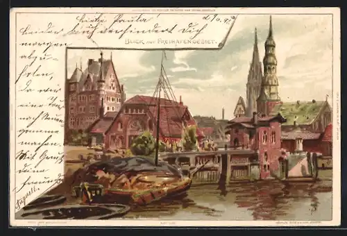 Künstler-AK Carl Biese: Hamburg, Freihafengebiet