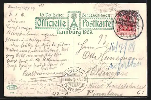 AK Hamburg, 16. Deutsches Bundesschiessen 1909, Ehrenhof mit Brunnen
