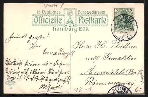 AK Hamburg, 16. Deutsches Bundesschiessen 1909, Restaurant Weinlokal Chr. Wilhelm Bauer