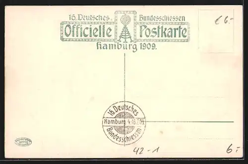 AK Hamburg, 16. Deutsches Bundesschiessen 1909, Brunnen auf dem Ehrenhof
