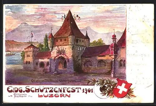 AK Luzern, Eidgenössisches Schützenfest 1901, Empfangs-Pavillon und Gabenhallen