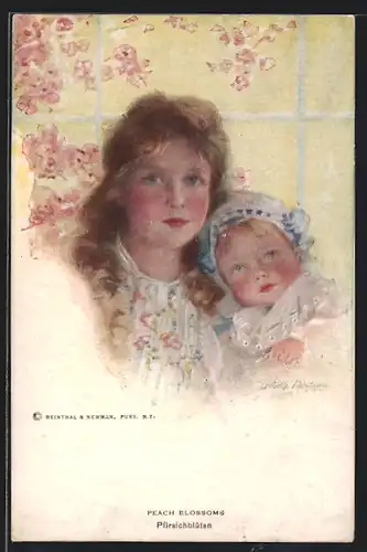 Künstler-AK Philip Boileau: Peach Blossoms, Junges Mädchen mit Baby im Arm
