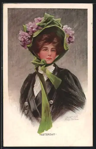 Künstler-AK Philip Boileau: Junge Dame mit Blumen am Hut Yesterday!