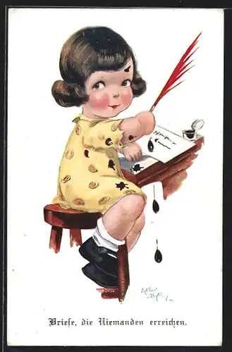 Künstler-AK Arthur Butcher: Mädchen schreibt einen Brief