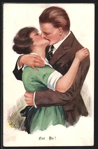 Künstler-AK Arthur Butcher: Liebespaar küsst sich