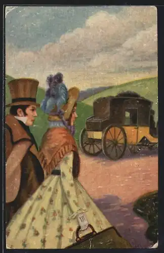 Künstler-AK Max Dutzauer: Paar an einer Kutsche